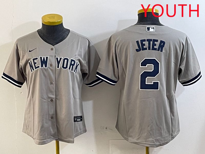 Youth New York Yankees #2 Jeter Grey Game 2025 Nike MLB Jersey style 5